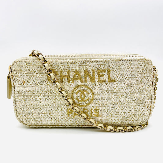 CHANEL Deauville Tweed Chain Wallet