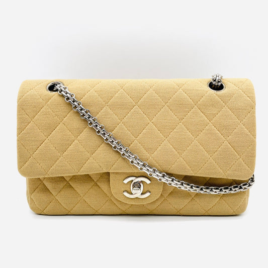 CHANEL MATRASSE Cotton Shoulder Bag W Flap Beige