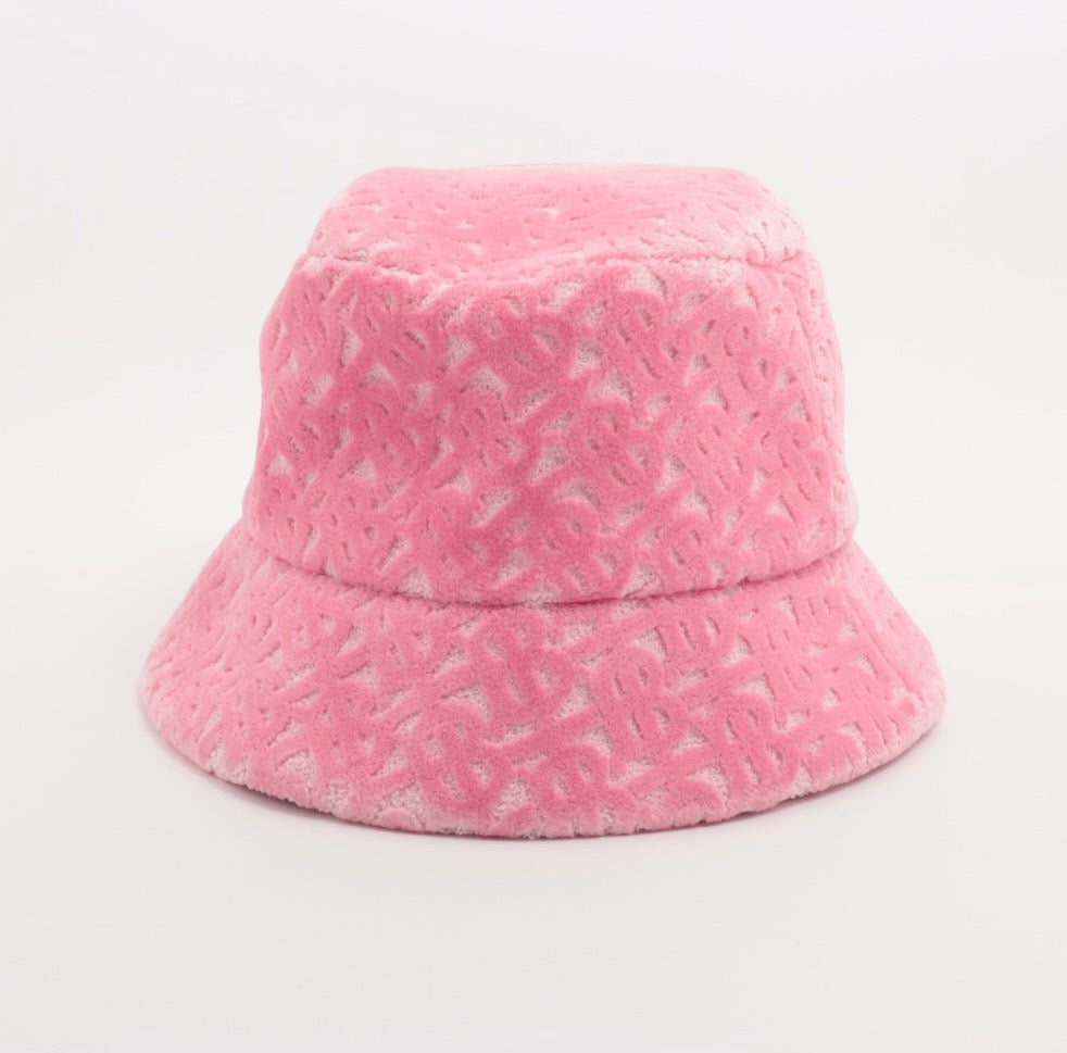 BURBERRY TB Logo Bucket Hat Pink Logo Women's Size M57cm Velour