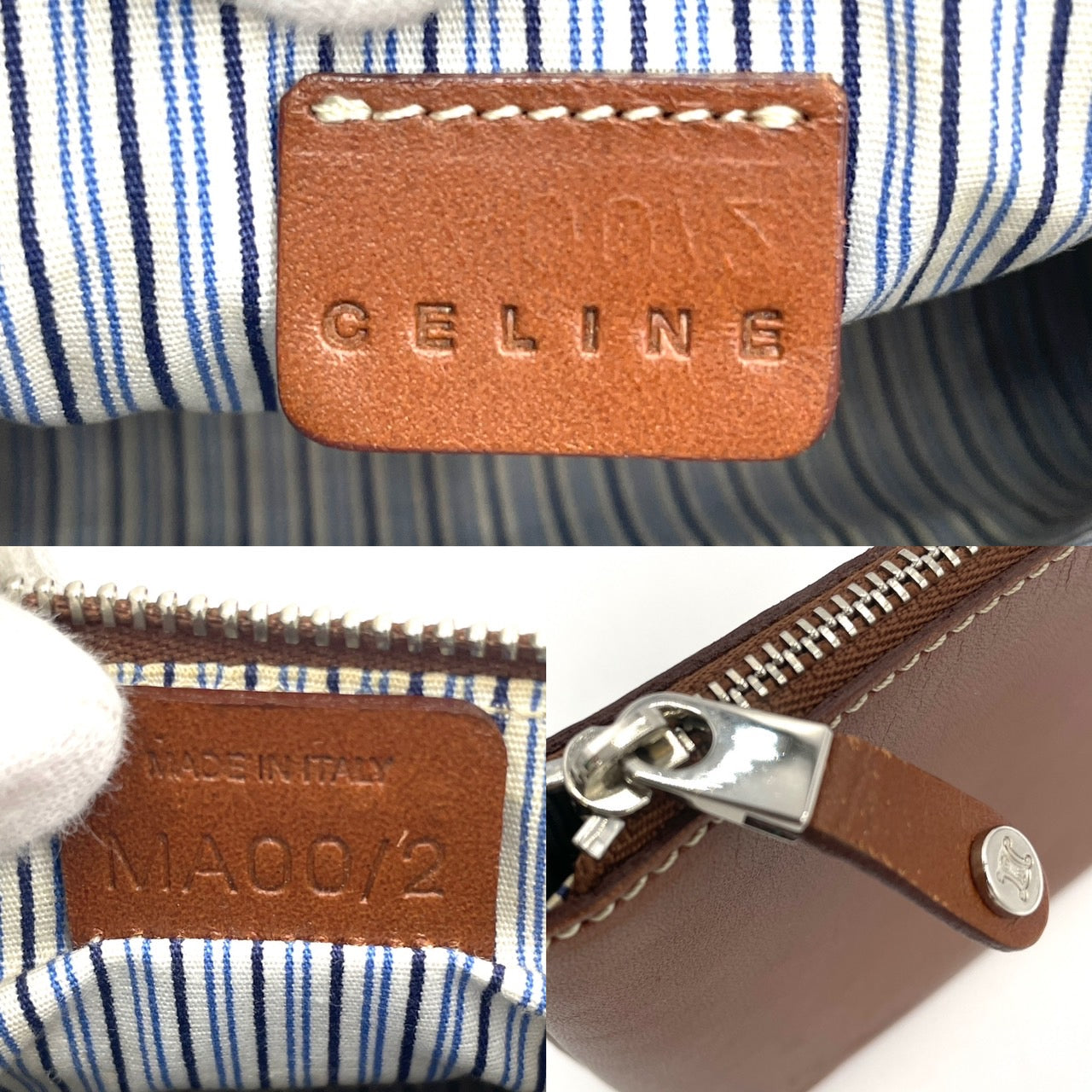 CELINE Chain Pouch Leather Brown Vintage