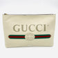 GUCCI Logo Print Leather Clutch Bag White Beige