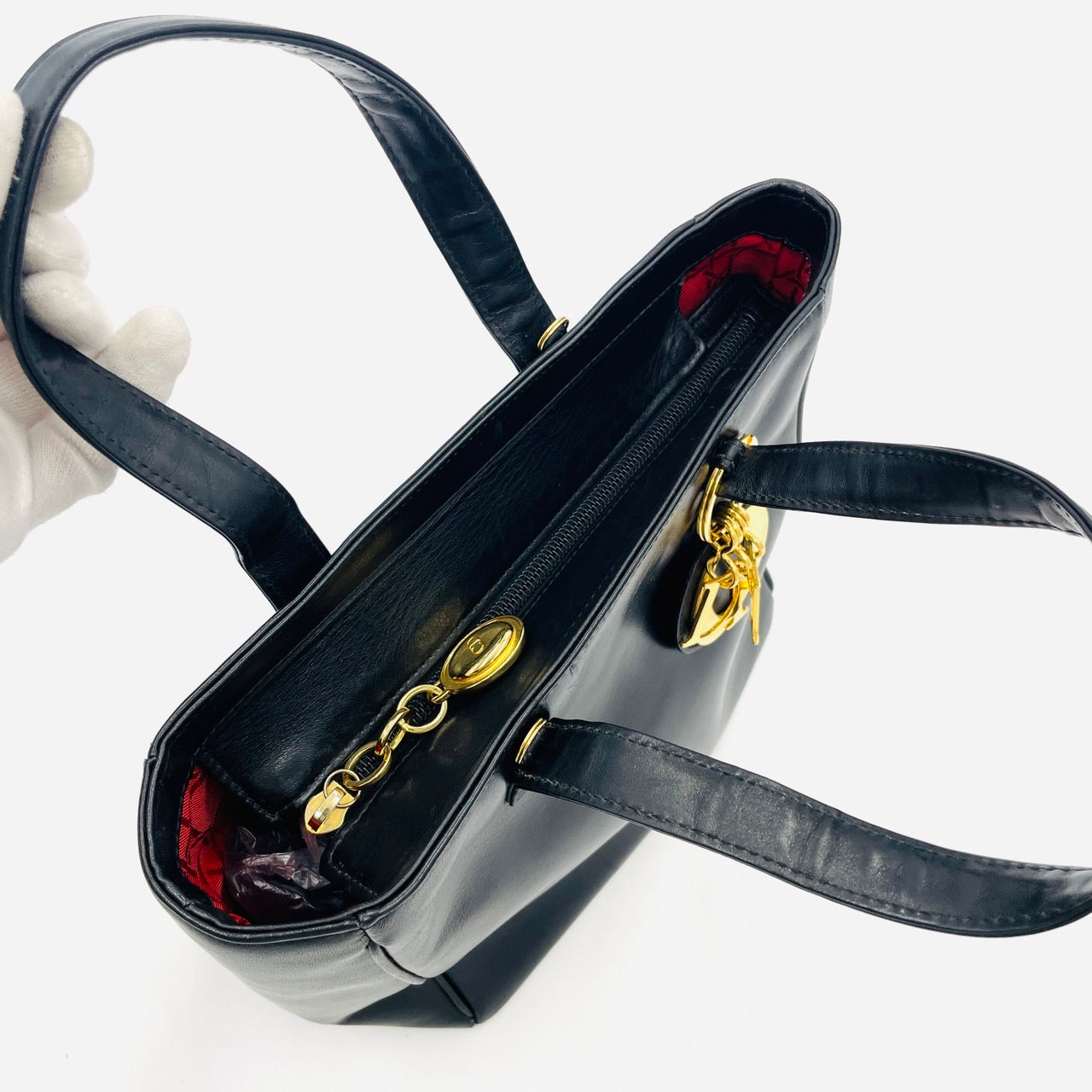 Christian Dior red handbag Black leather