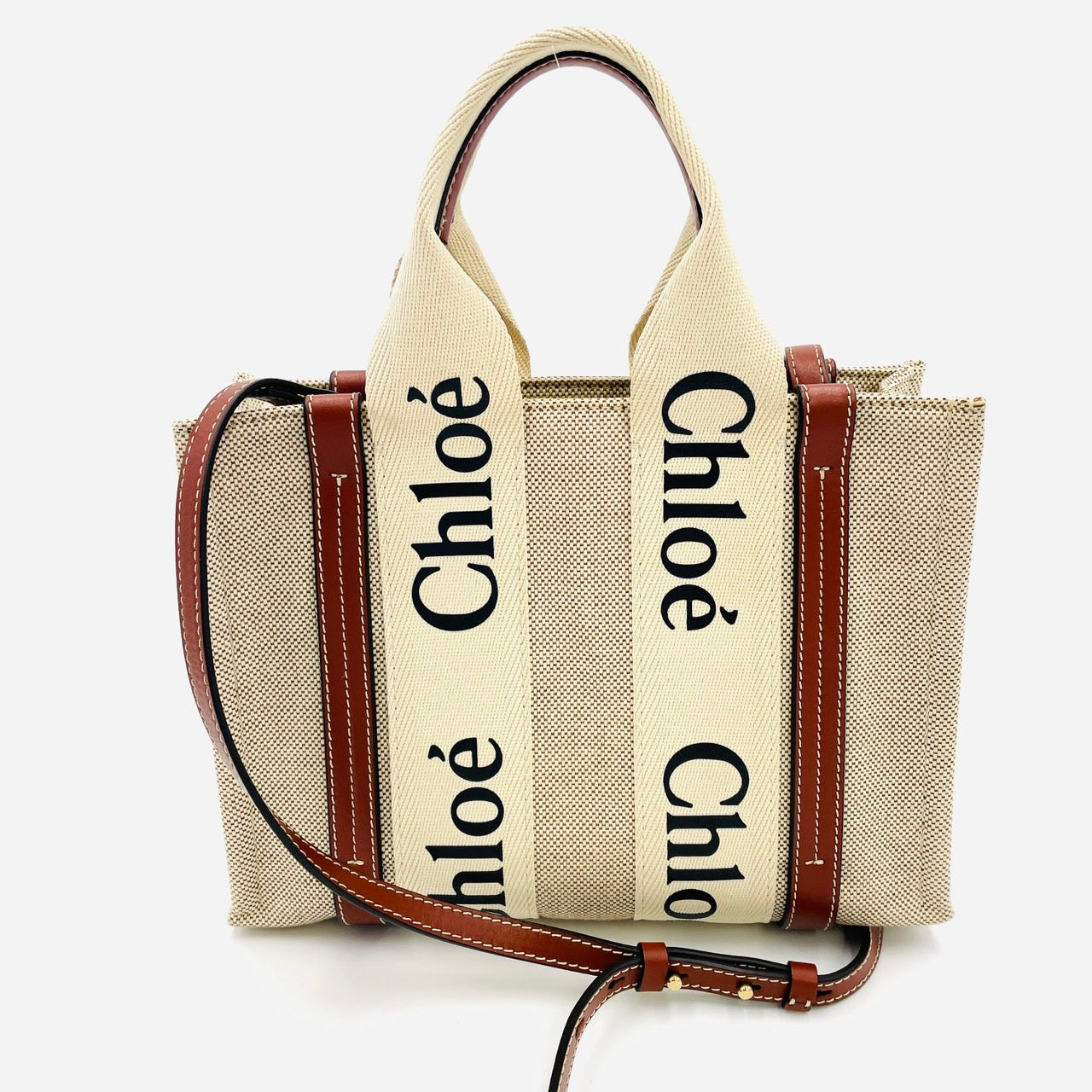 CHLOE woody Hand bag 2Way Canvas Beige