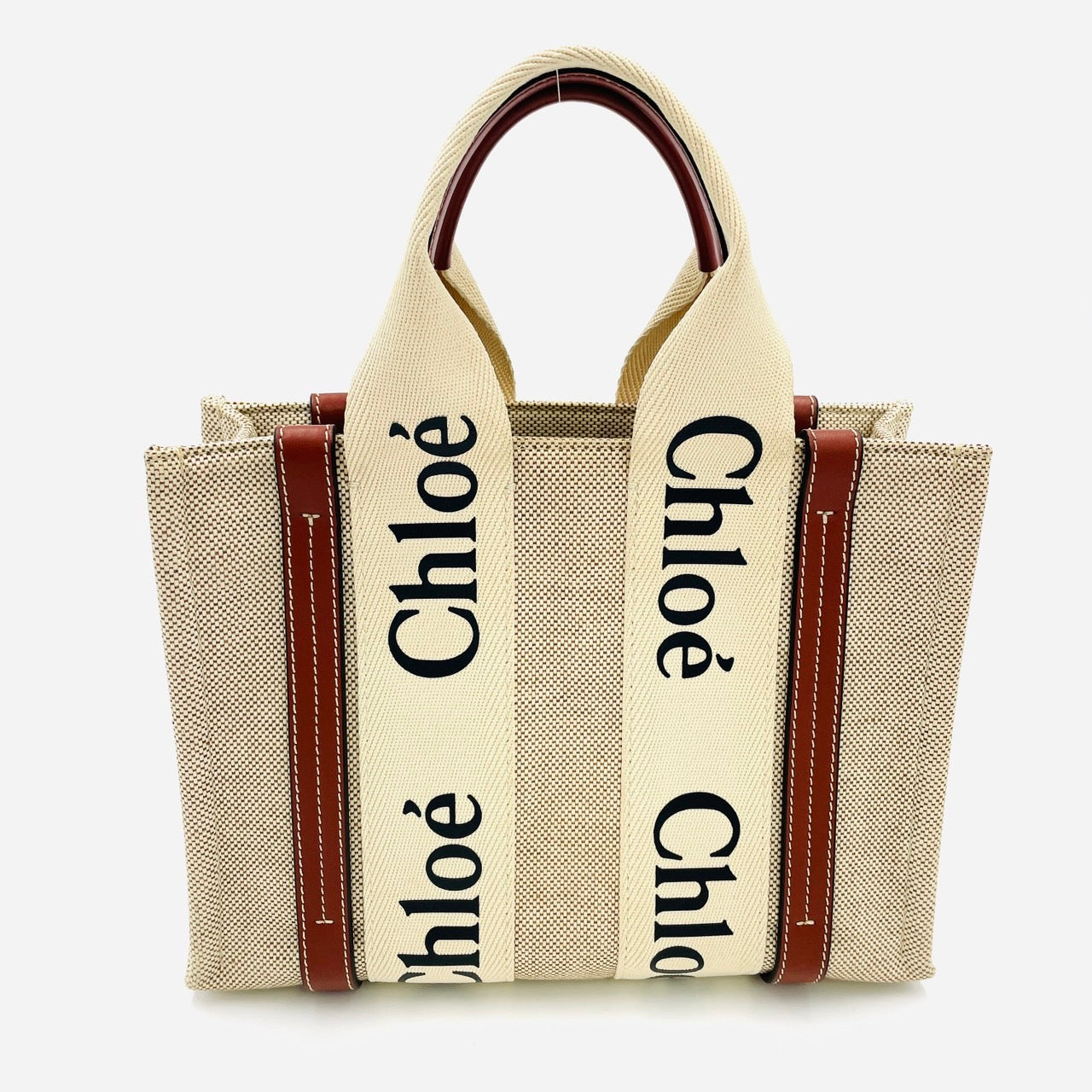 CHLOE woody Hand bag 2Way Canvas Beige