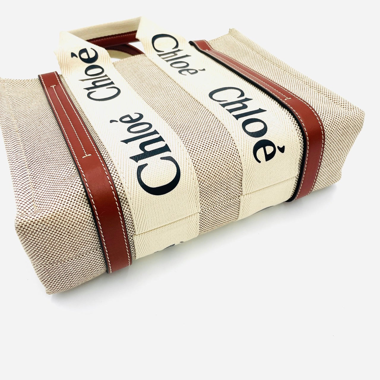 CHLOE woody Hand bag 2Way Canvas Beige