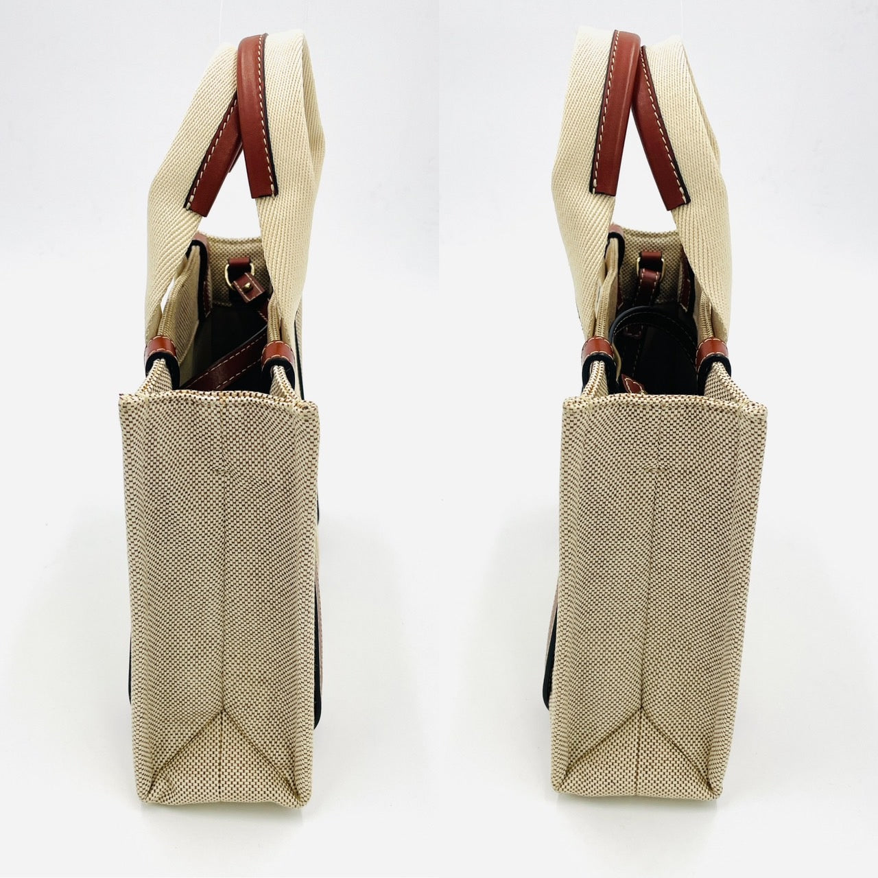 CHLOE woody Hand bag 2Way Canvas Beige