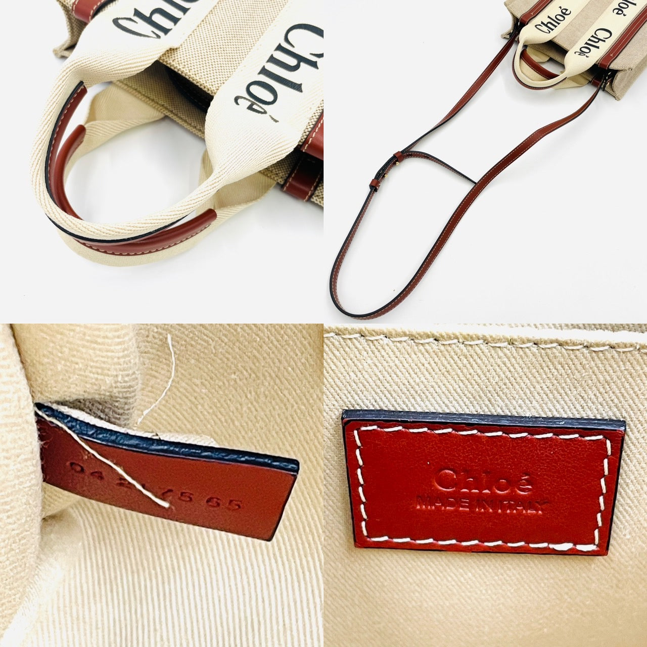 CHLOE woody Hand bag 2Way Canvas Beige