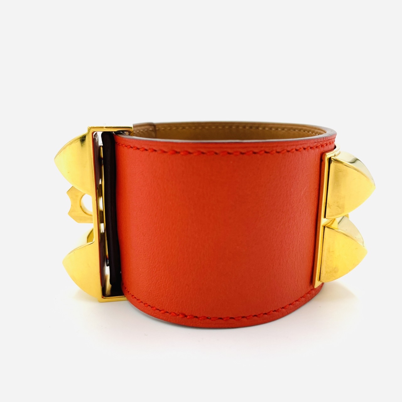 HERMES Ｃollier de Chien Bangle Leather Orange