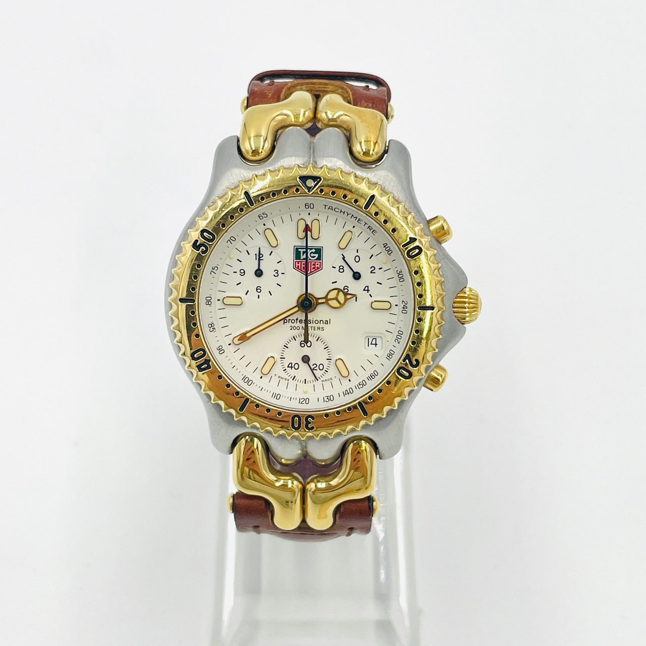 TAG HEUER Watch Professional Leather Brown Gold