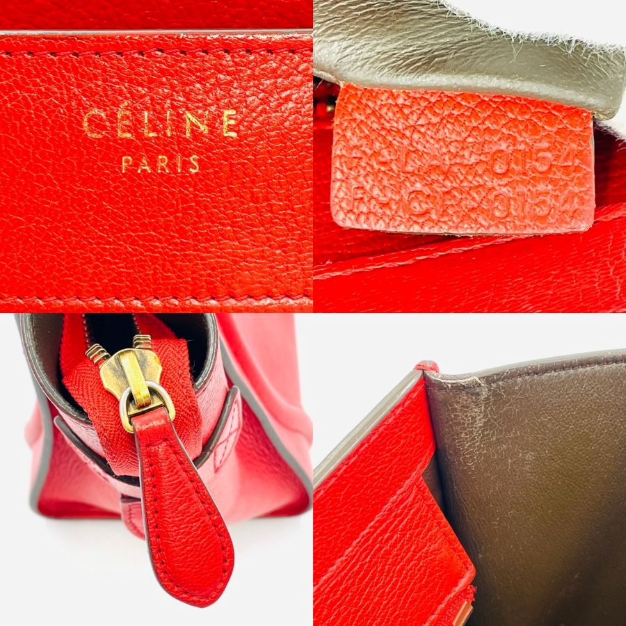 CELINE Luggage Micro Shopper Handbag Red