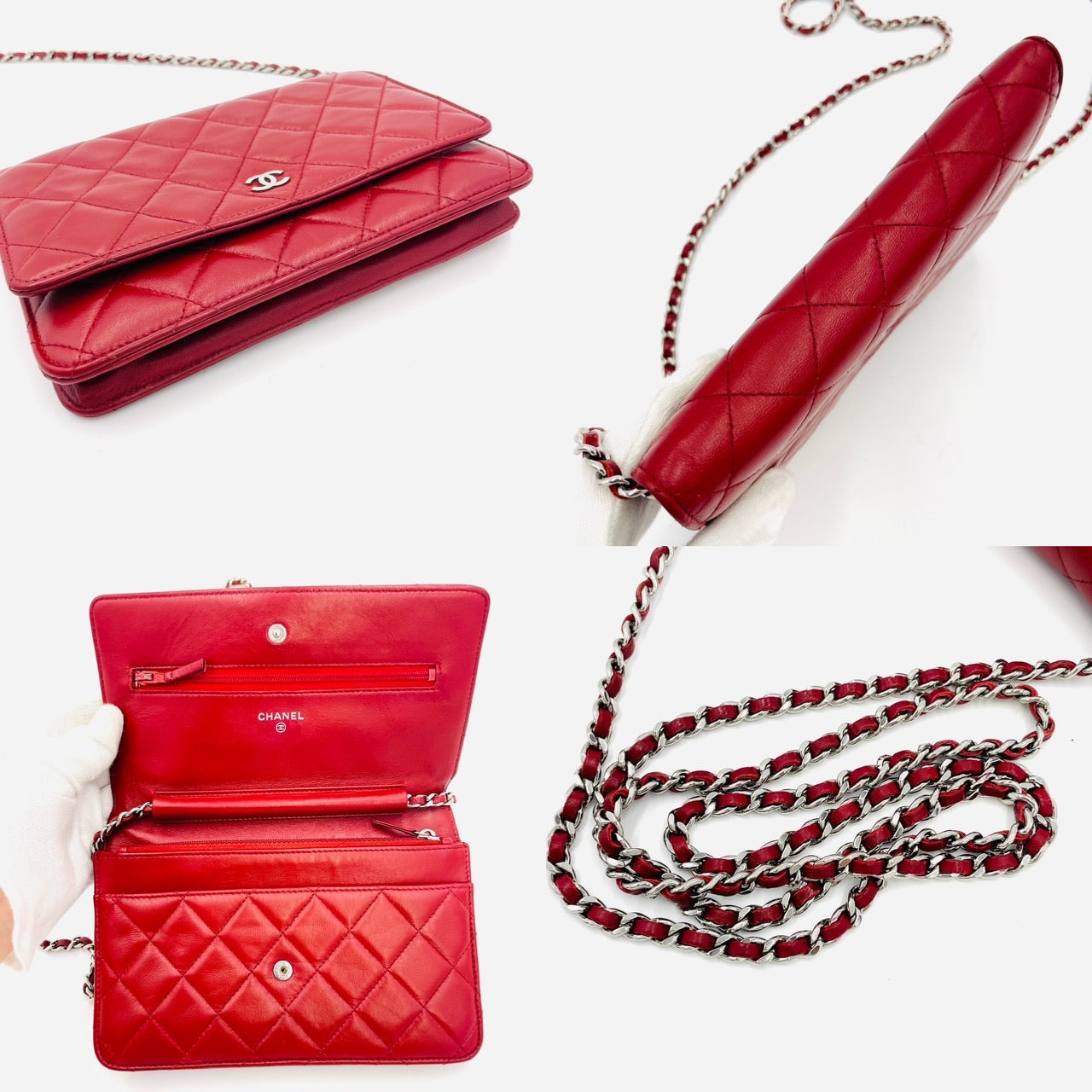 CHANEL MATRASSE Red Lamb Skin Chain Shoulder Bag