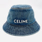 CELINE Bucket Hat Union Wash Denim Size Medium Blue Cotton