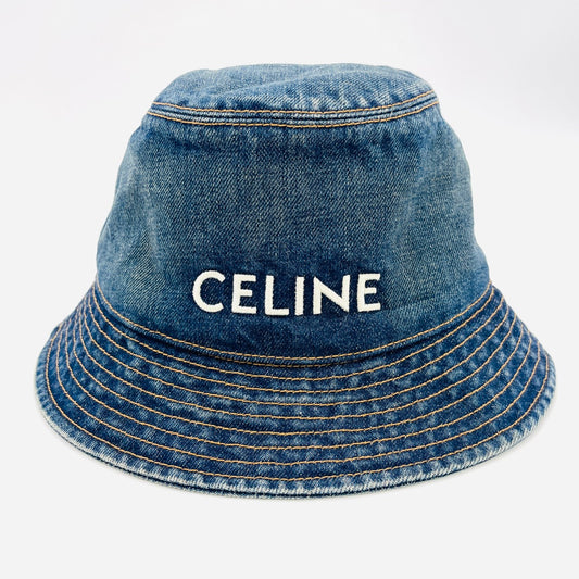 CELINE Bucket Hat Union Wash Denim Size Medium Blue Cotton