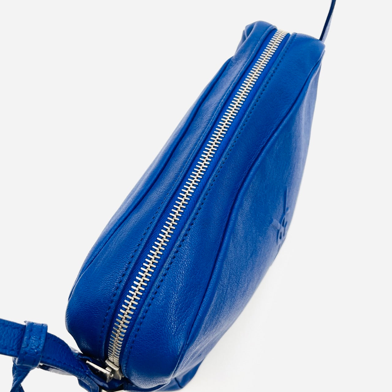 YVES SAINT LAURENT Fringe Shoulder Leather Blue Logo Bag