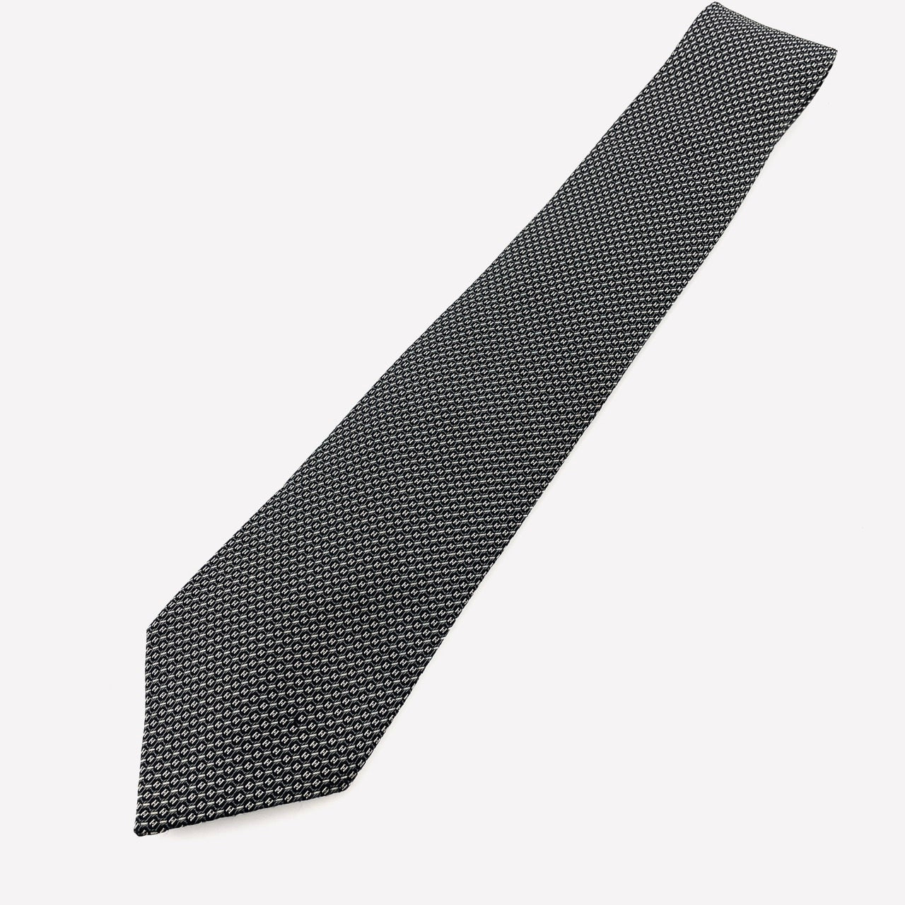 HERMES Tie Gray Black 100% silk