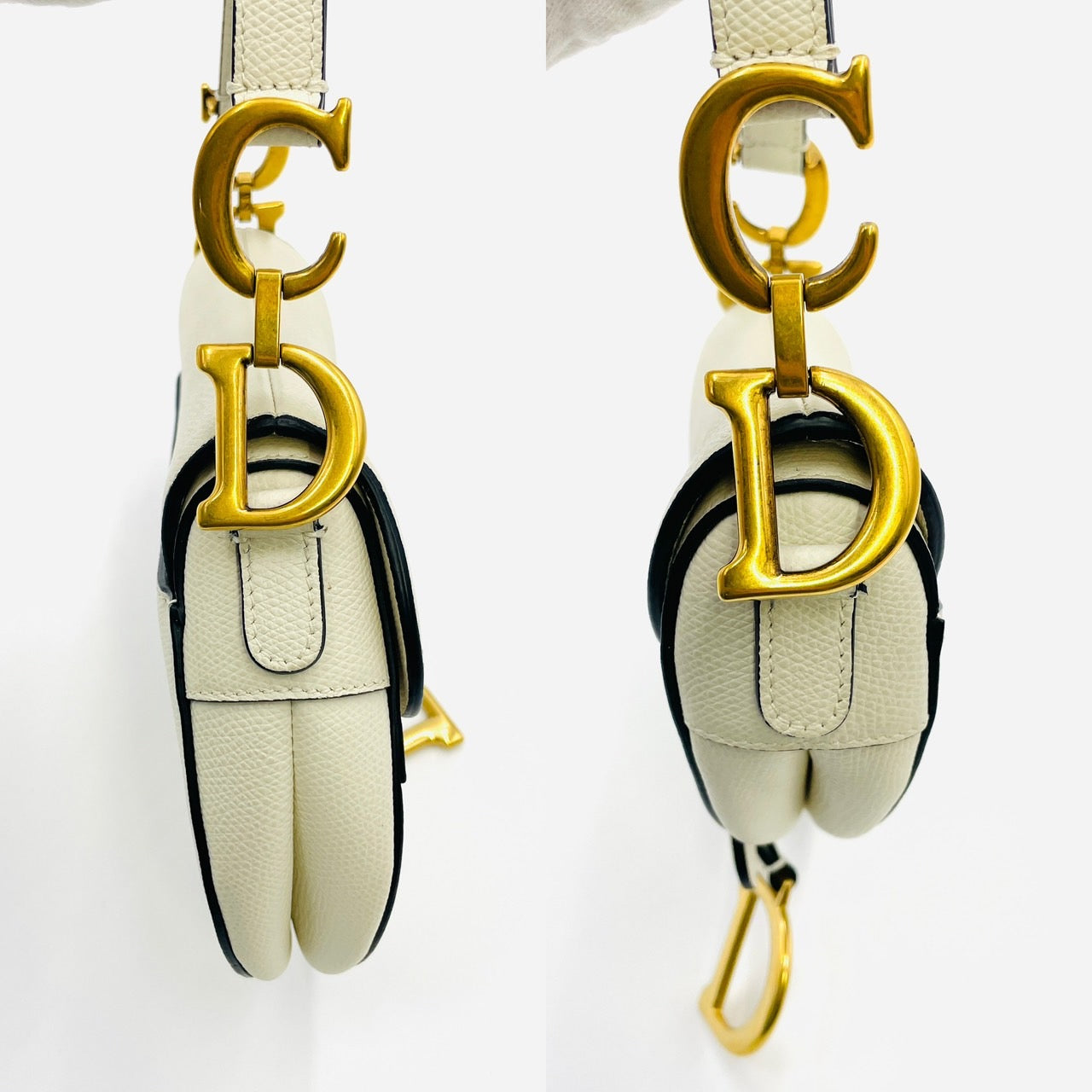 Christian Dior Leather Saddle White Hand Bag