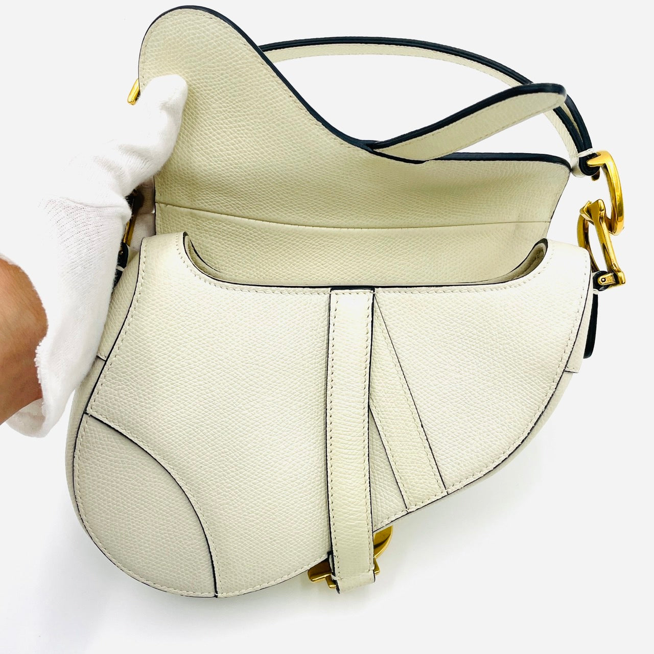 Christian Dior Leather Saddle White Hand Bag