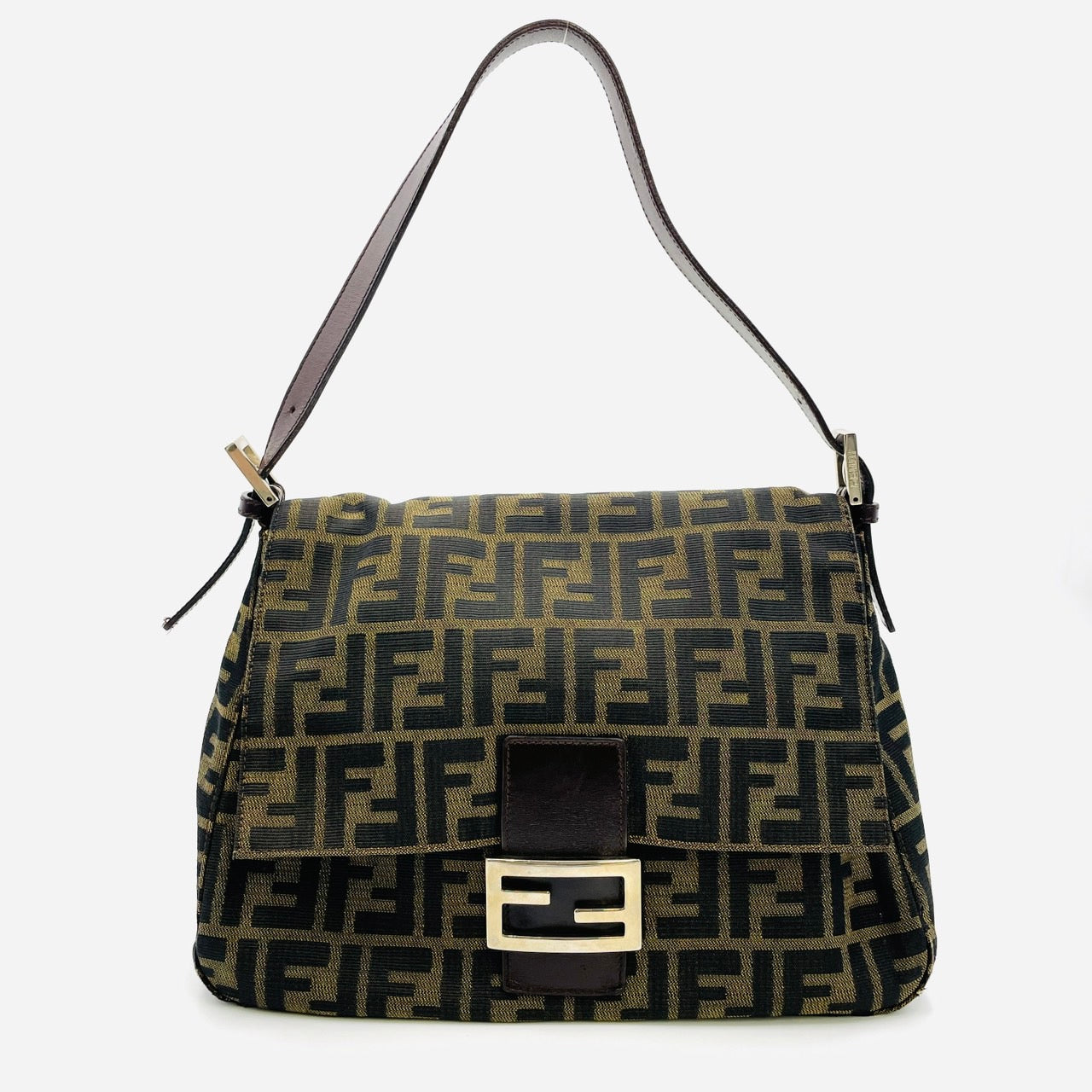 FENDI Zucca Pattern Mamma Bucket Shoulder Bag Canvas Brown Logo