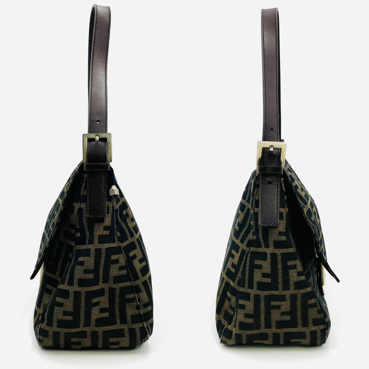 FENDI Zucca Pattern Mamma Bucket Shoulder Bag Canvas Brown Logo