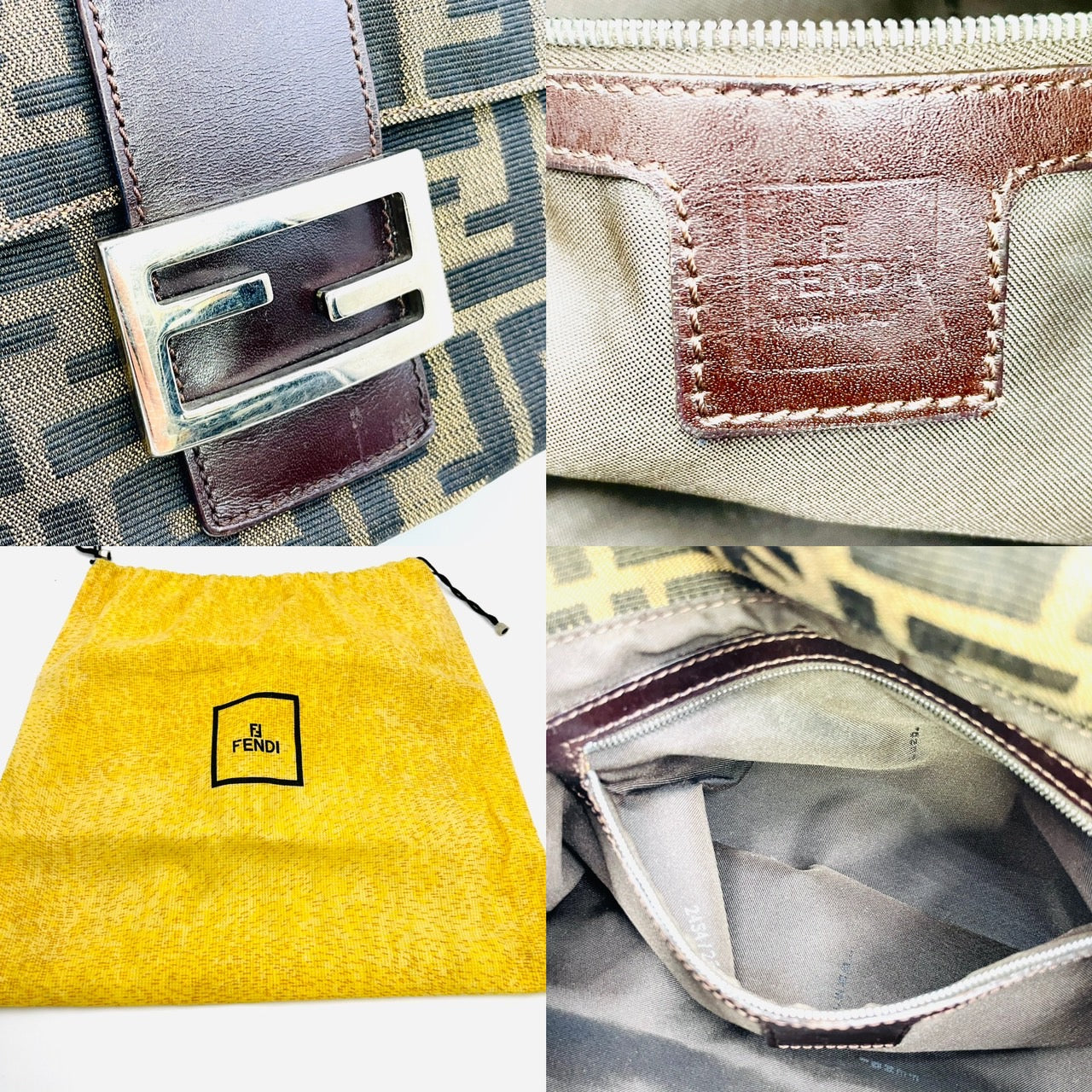 FENDI Zucca Pattern Mamma Bucket Shoulder Bag Canvas Brown Logo