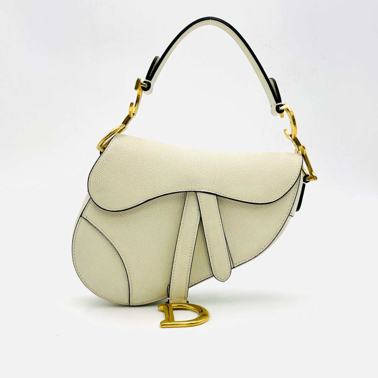 Dior Leather Logo Saddle White Hand Bag
