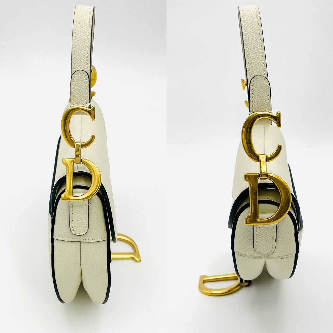 Dior Leather Logo Saddle White Hand Bag