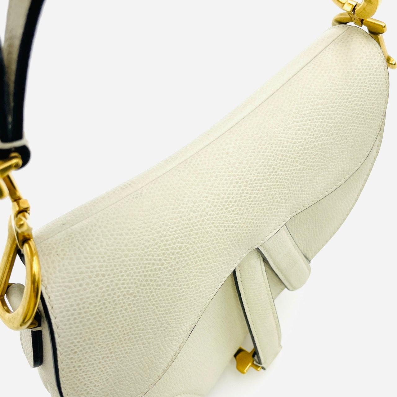 Dior Leather Logo Saddle White Hand Bag