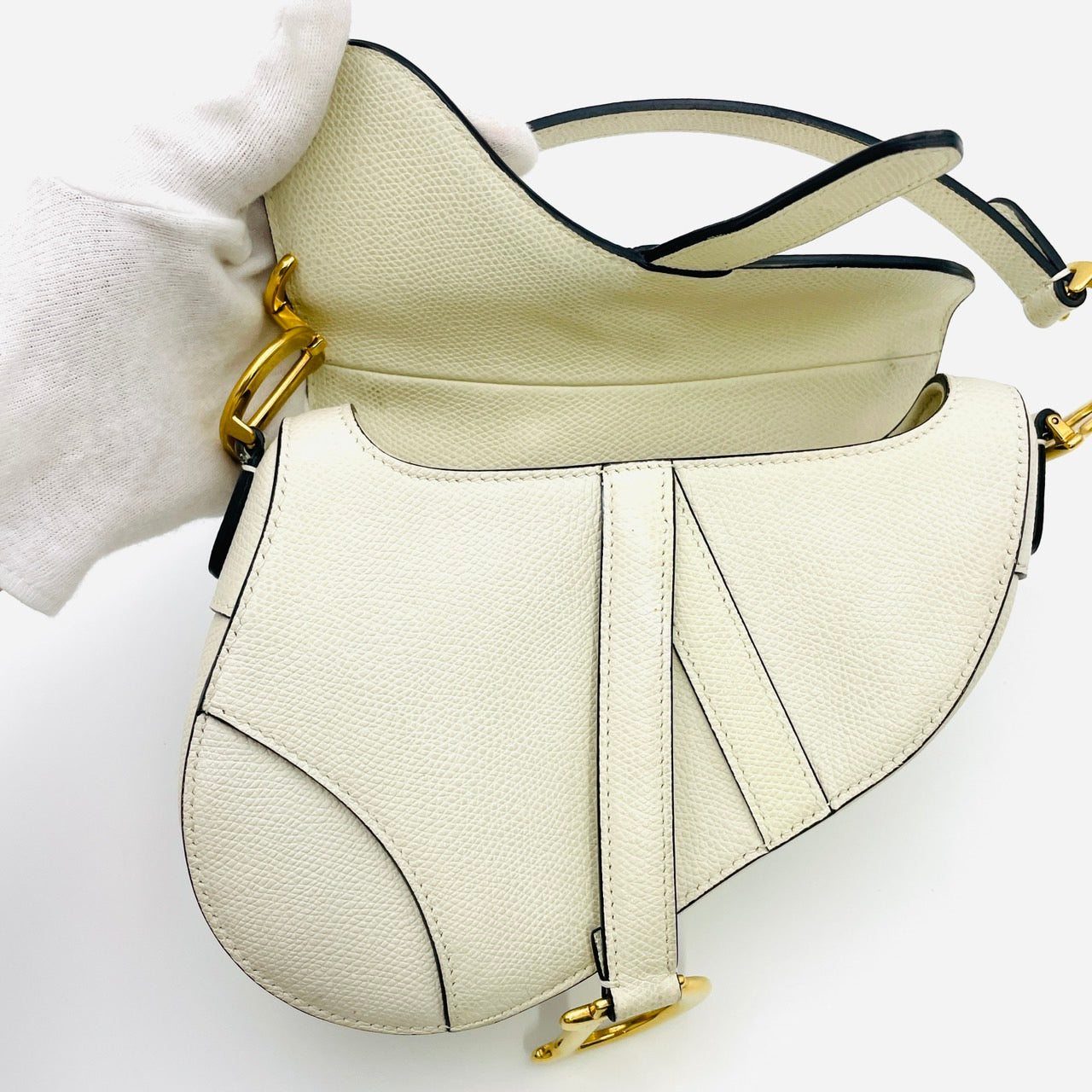 Dior Leather Logo Saddle White Hand Bag