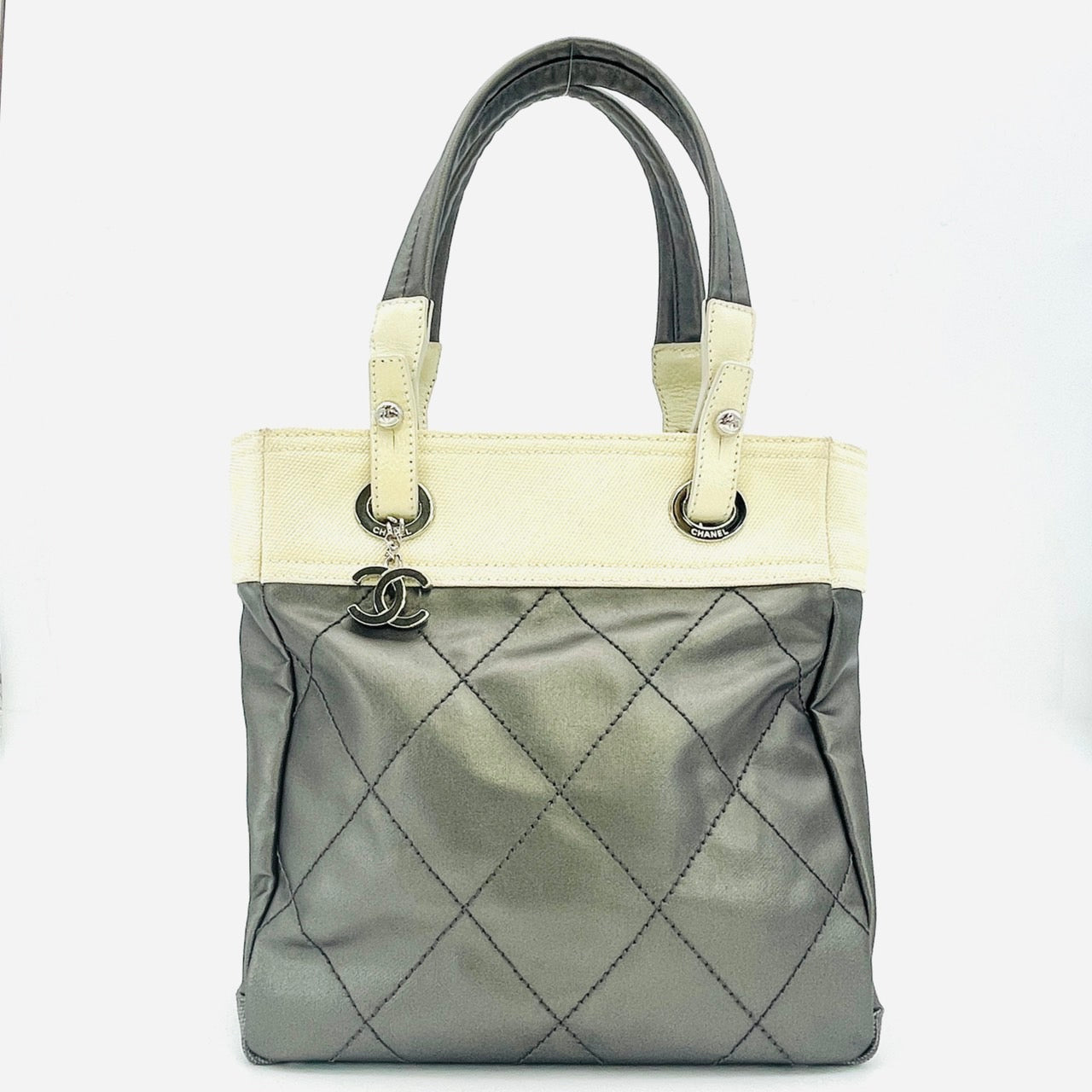 CHANEL Paribiats PM Tote Bag Off White×Silver