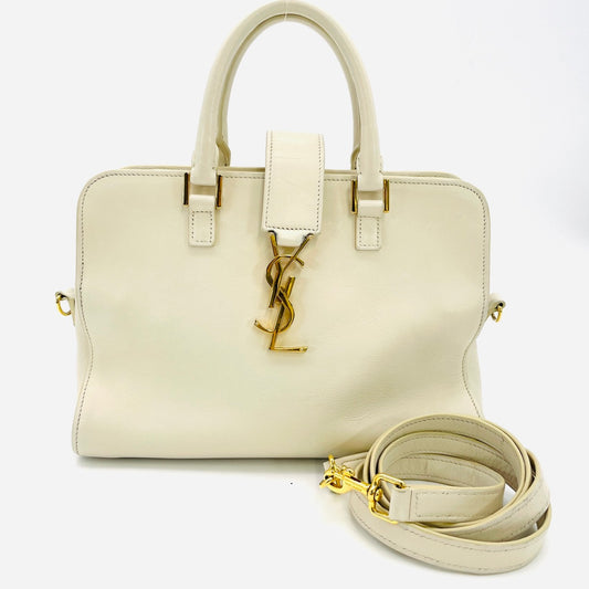 YVES SAINT LAURENT White Baby Cabas 2 Way Bag