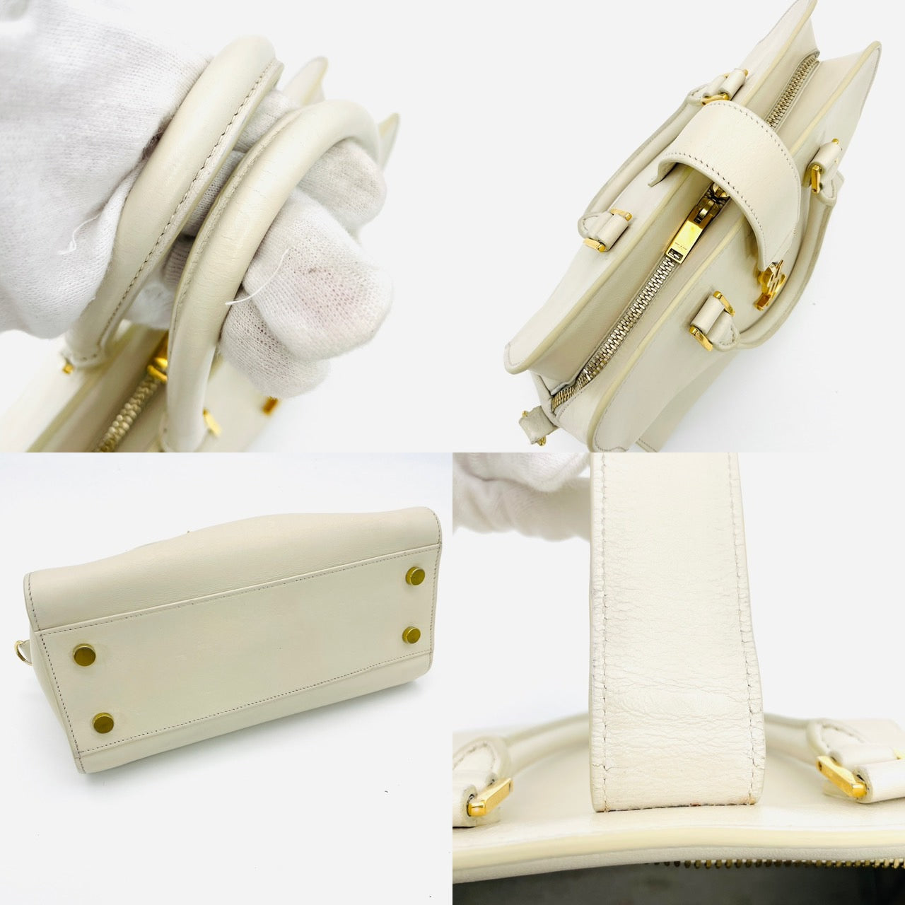 YVES SAINT LAURENT White Baby Cabas 2 Way Bag