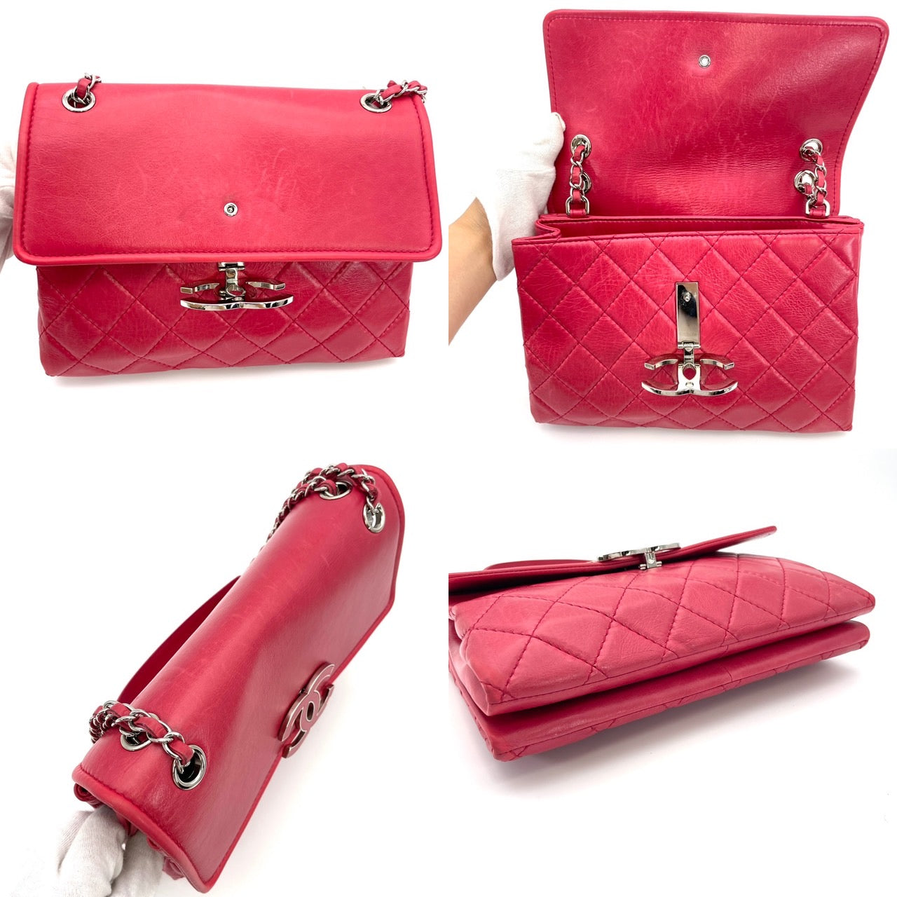 CHANEL Pink Lamb Skin Chain Shoulder Bag