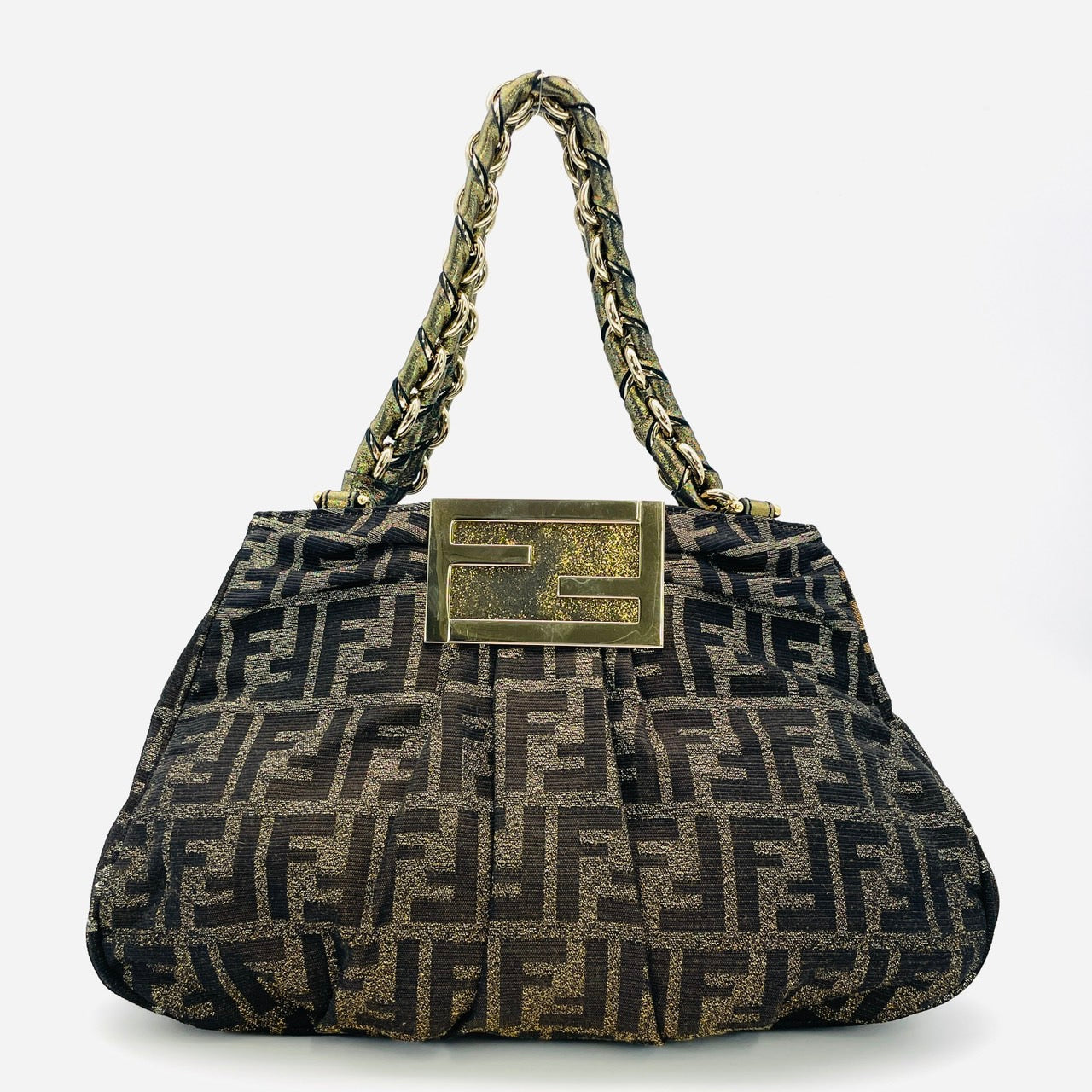 FENDI Zucca Canvas Gold Chain Hand Bag