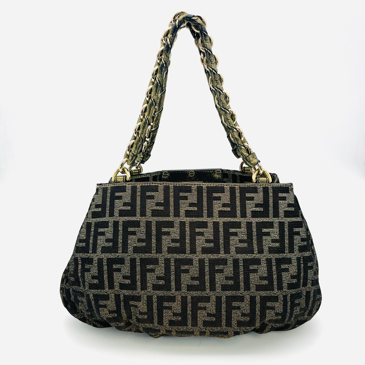 FENDI Zucca Canvas Gold Chain Hand Bag