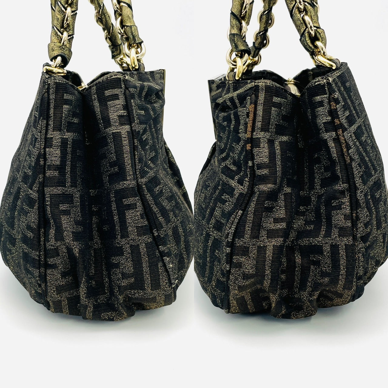 FENDI Zucca Canvas Gold Chain Hand Bag