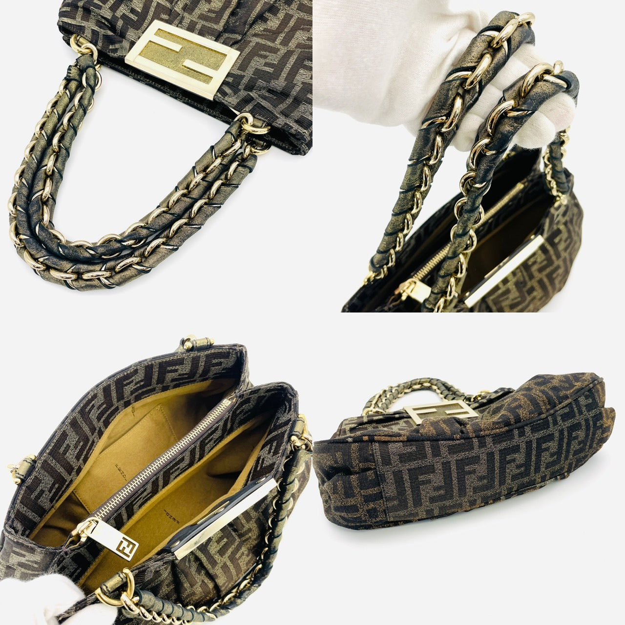 FENDI Zucca Canvas Gold Chain Hand Bag