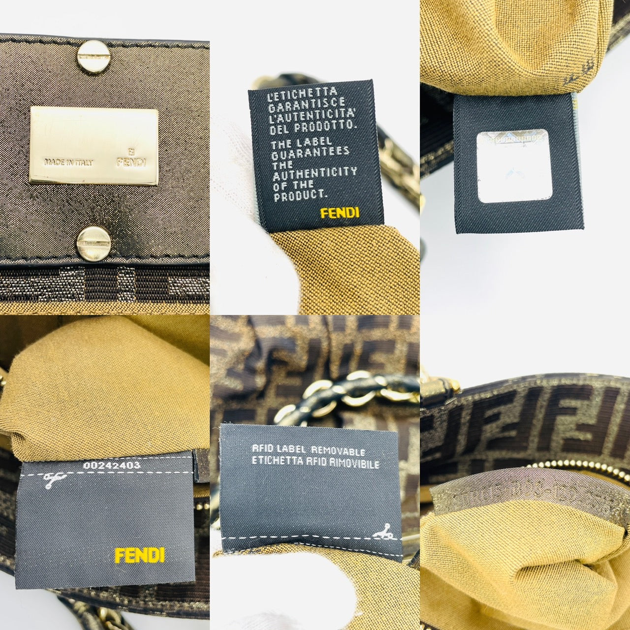 FENDI Zucca Canvas Gold Chain Hand Bag