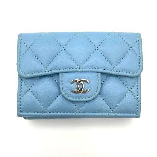 CHANEL Caviar Skin Classic Small Blue Wallet