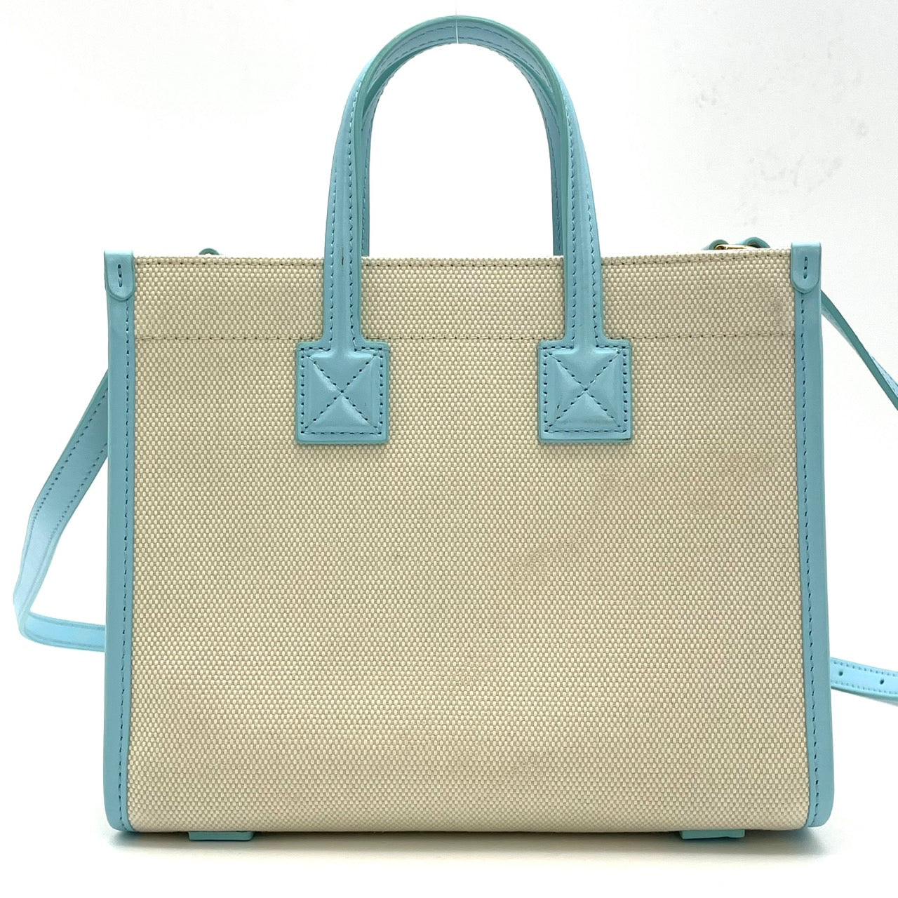 BURBERRY Freya Tote Canvas 2 Way Hand Bag Beige Blue