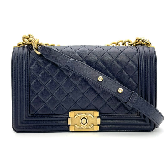 CHANEL Boy Chanel Caviar Skin Navy Gold Hardware