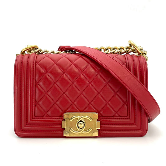 CHANEL Boy Chanel Small Lambskin Red Gold Hardware