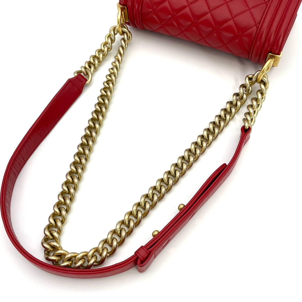 CHANEL Boy Chanel Small Lambskin Red Gold Hardware