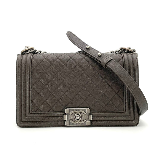 CHANEL Boy Chanel Caviar Skin Gray Silver Hardware