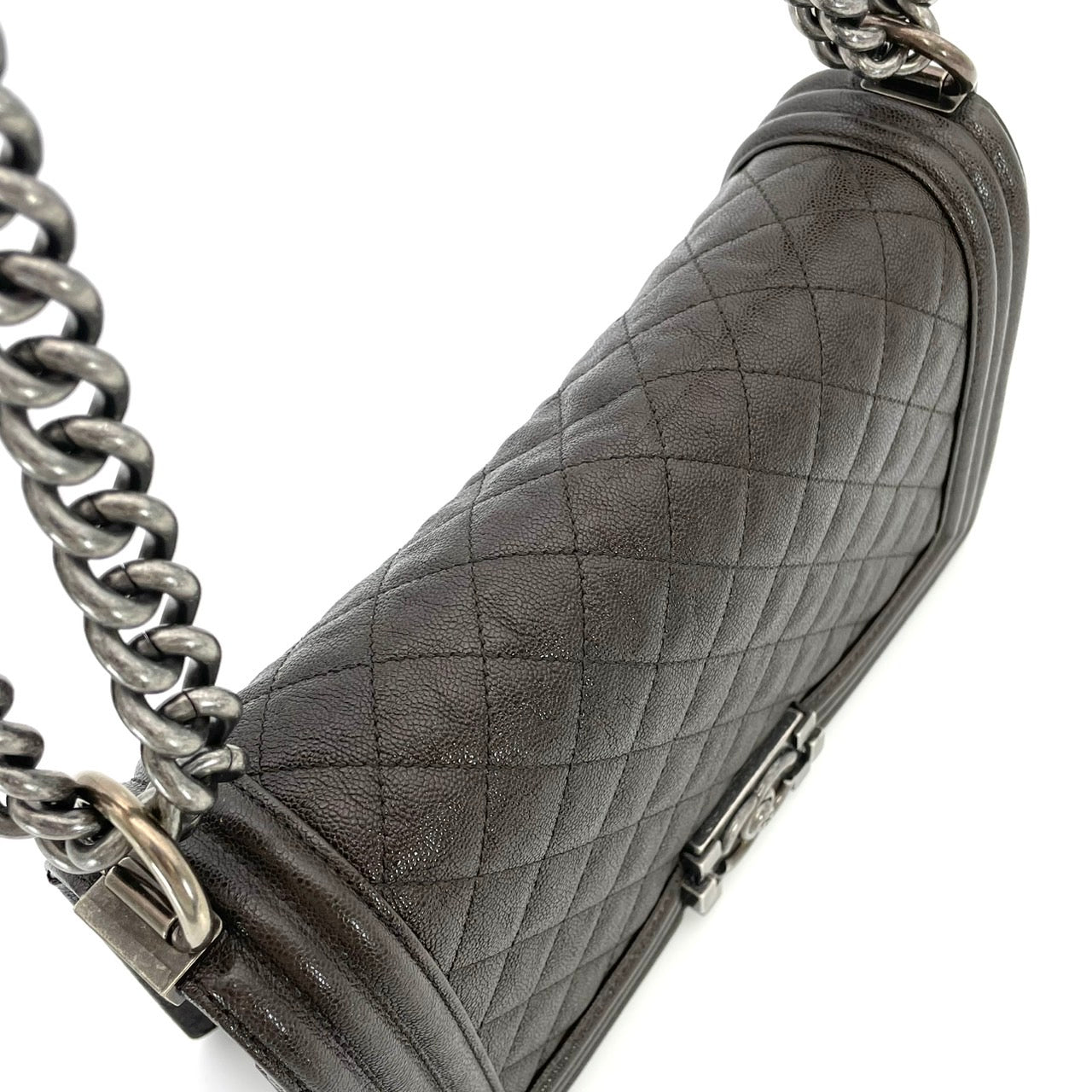 CHANEL Boy Chanel Caviar Skin Gray Silver Hardware