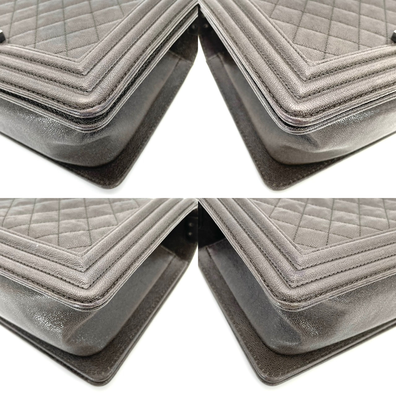 CHANEL Boy Chanel Caviar Skin Gray Silver Hardware