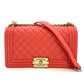 CHANEL Boy Chanel Lambskin Coral Orange Gold Hardware