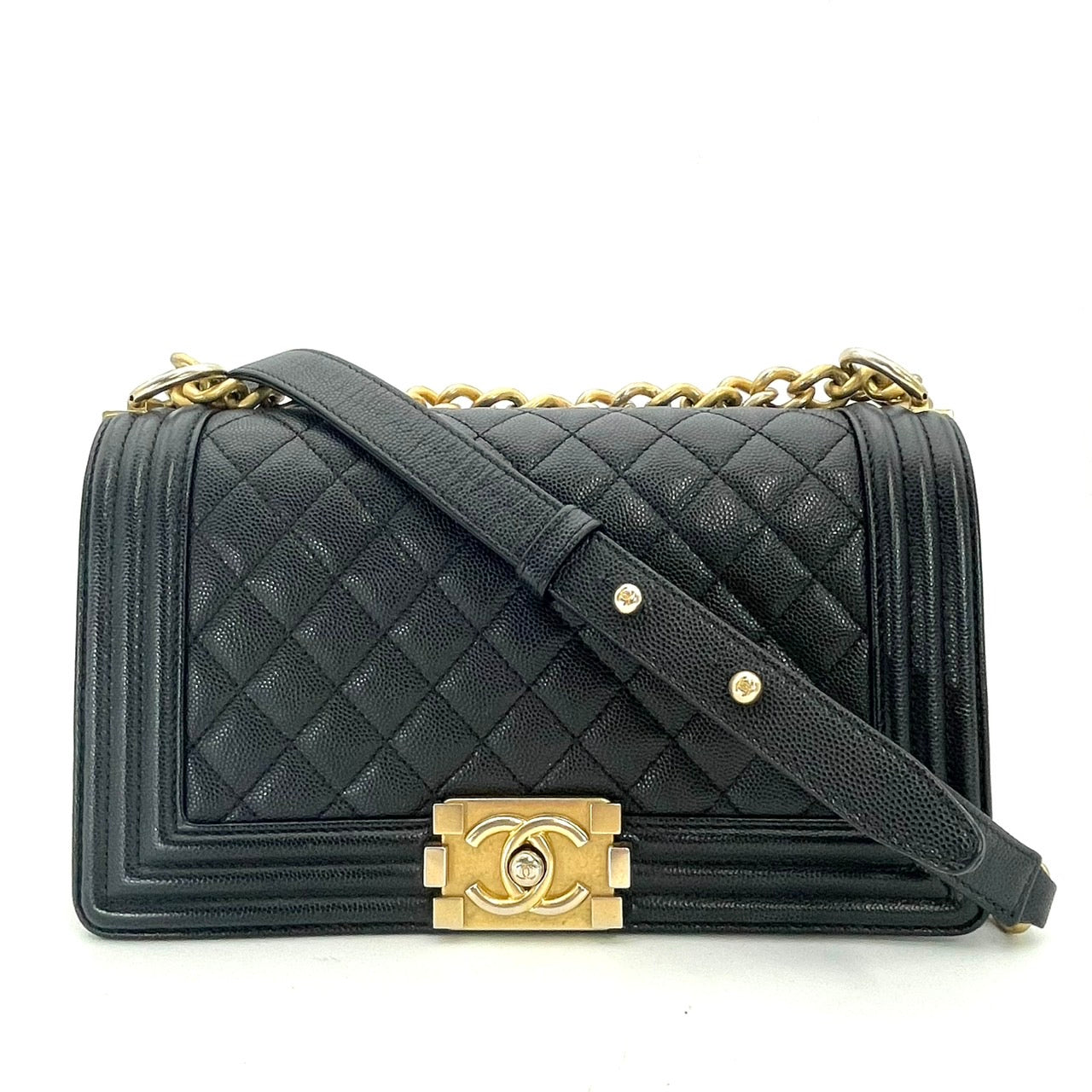 CHANEL Boy Chanel Caviar Skin Black Gold Hardware