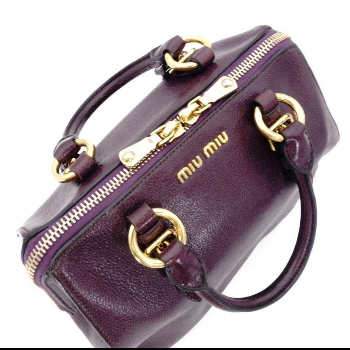 MIU MIU Madras Handbag RL0058 Purple 2-way Shoulder Bag