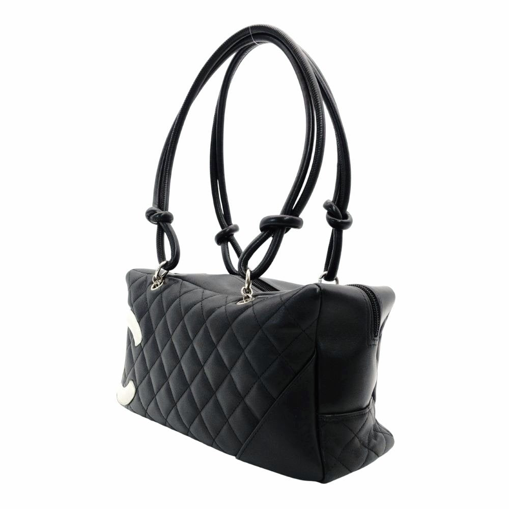CHANEL Cambon Line Bowling Bag Shoulder Bag Black Leather Lambskin Black CC Logo