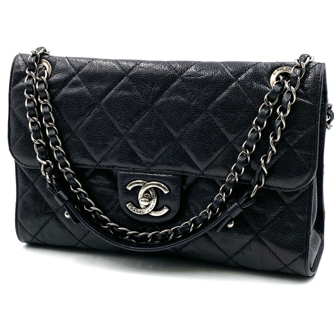 CHANEL caviar skin Single flap Double chain bag